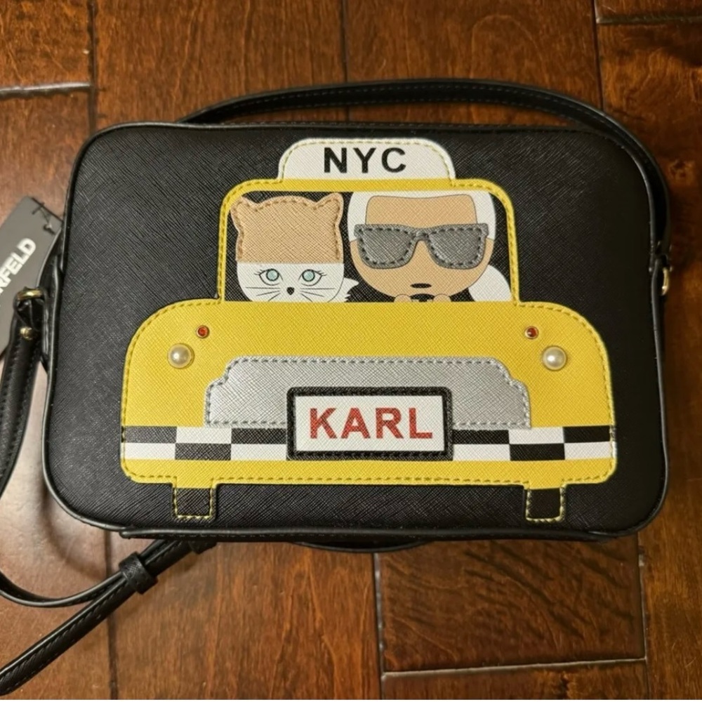 NWT Karl Lagerfeld Maybelle Paris Black NYC Taxi Cat Crossbody bag $178